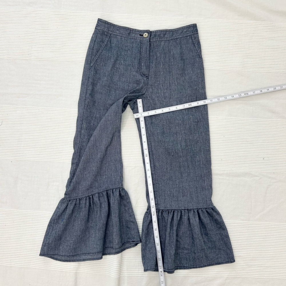 Anthropologie Ett Twa Chambray Linen Ruffle Crop Pants - Picture 7 of 16